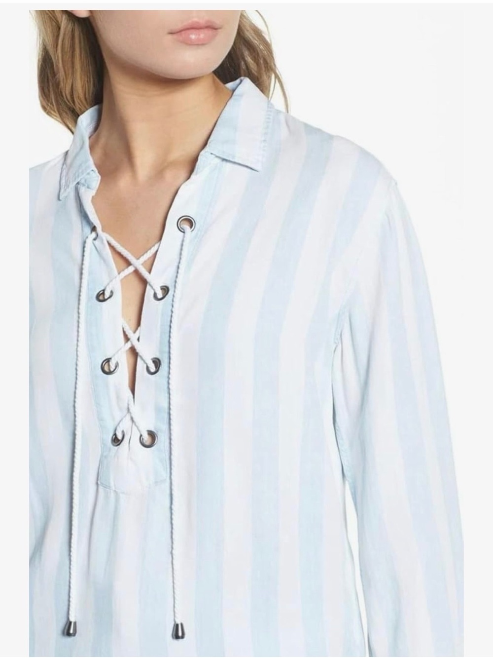 Rails Uli Soft Blue & White Striped Lace-Up  Shirt size medium EUC beach boating